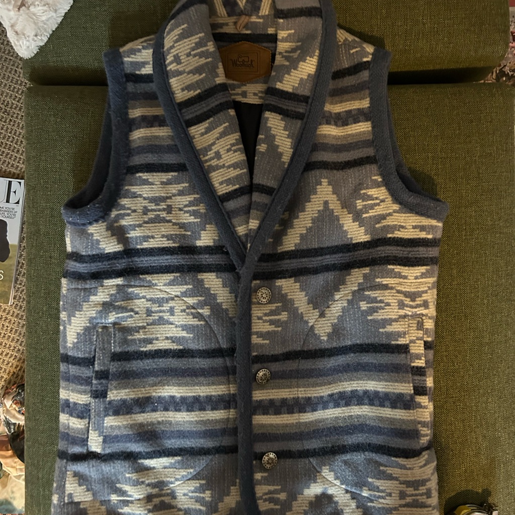 Vintage Western Woolrich Wool Blue And Cream Geometric Vest